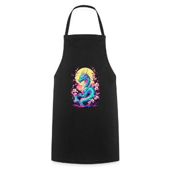 Vintage Vaporwave Style Japanese Dragon - Cooking Apron - black - Front - AI Model Male 185 dark (185cm)