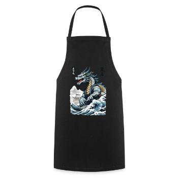 Dragon Anime Japanese Vintage Cherry Blossoms - Cooking Apron - black - Front - AI Model Male 185 dark (185cm)