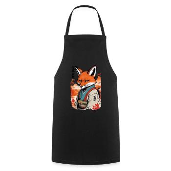 Yokai renard kawaii vintage de style ukiyo-e - Tablier de cuisine - noir - Devant - AI Model Male 185 dark (185cm)