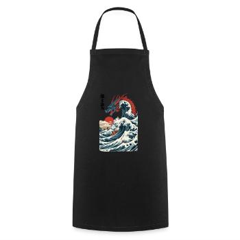 Vintage Ukiyo-E Kunst Japanischer Drache Design - Kochschürze - Schwarz - Vorne - AI Model Male 185 dark (185cm)
