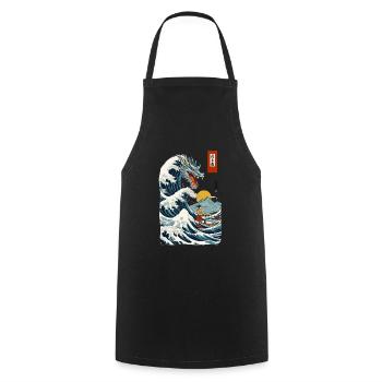 Cerfs-volants japonais vintage Ukiyo-E Japan Wave - Tablier de cuisine - noir - Devant - AI Model Male 185 dark (185cm)