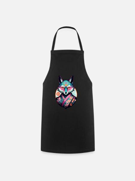 Masque Kitsune Japonais Anime Kawaii Renard Fantôme - Tablier de cuisine - noir