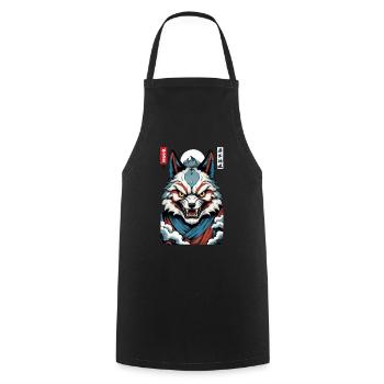 Masque Kitsune japonais vintage de style Ukiyo-E - Tablier de cuisine - noir - Devant - AI Model Male 185 dark (185cm)