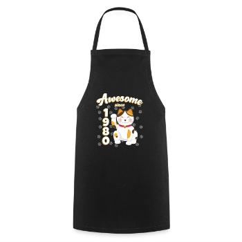 Anniversaire des années 1980 Génial depuis Cat Maneki neko - Tablier de cuisine - noir - Devant - AI Model Male 185 dark (185cm)