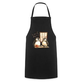Penguin Tea Ceremony Japanese Kawaii Penguin Nied - Cooking Apron - black - Front - AI Model Male 185 dark (185cm)