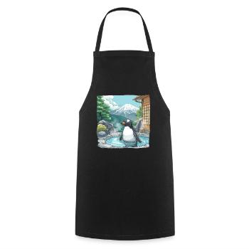 Penguin Onsen Japanese Kawaii Penguin Cute - Cooking Apron - black - Front - AI Model Male 185 dark (185cm)