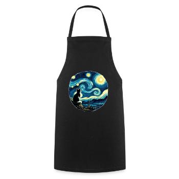 Painting Starry Night Cat Night Moon Stars Art - Cooking Apron - black - Front - AI Model Male 185 dark (185cm)