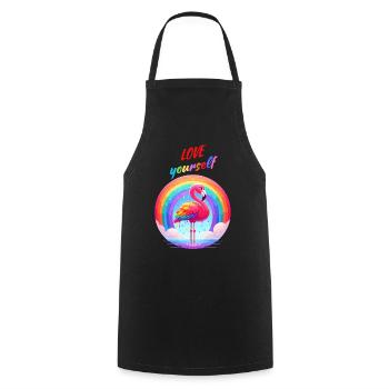 Mois de la fierté Flamingo Rainbow Love Yourself Fun - Tablier de cuisine - noir - Devant - AI Model Male 185 dark (185cm)