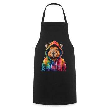 Capybara Sweat à capuche Capy Imprimé de design animal coloré - Tablier de cuisine - noir - Devant - AI Model Male 185 dark (185cm)