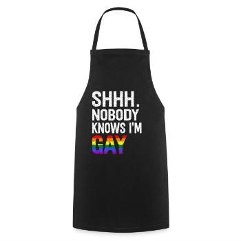 Chut, personne ne sait que je suis gay - Tablier de cuisine - noir - Devant - AI Model Male 185 dark (185cm)