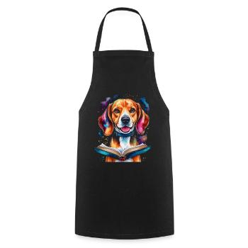 Beagle Reading Book Dog Funny Animal Design Print - Cooking Apron - black - Front - AI Model Male 185 dark (185cm)