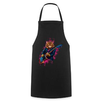 Rocker Cat joue des instruments de guitare - Tablier de cuisine - noir - Devant - AI Model Male 185 dark (185cm)