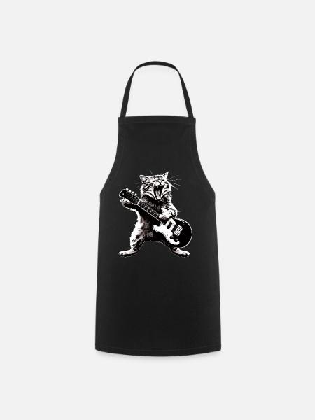 Funny Cat Playing Guitar Instruments Awesome - Cooking Apron - black
