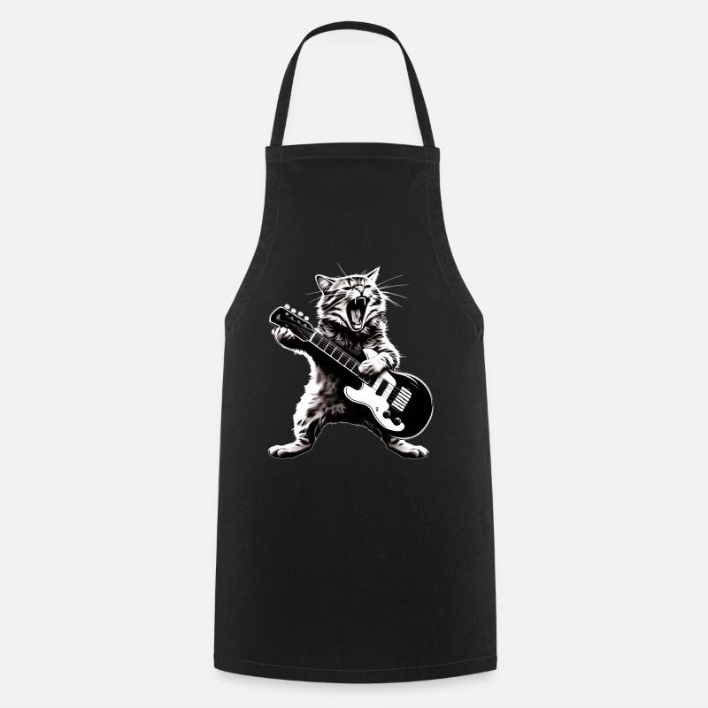 Funny Cat Playing Guitar Instruments Awesome - Cooking Apron - black