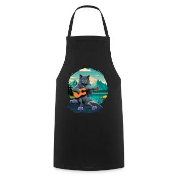 Mountain Cat spielt Gitarre Instrumente Rocker - Kochschürze - Schwarz - Vorne - AI Model Male 185 dark (185cm)