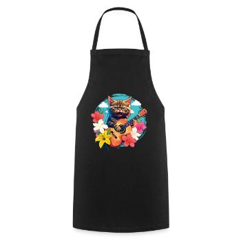 Musician Cat Plays Guitar Floral Rock Aloha - Cooking Apron - black - Front - AI Model Male 185 dark (185cm)