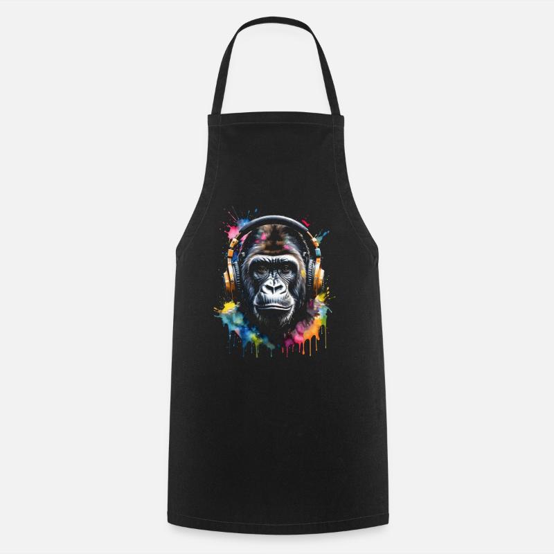 Gorilla Kopfhörer Affe Bunt Tier Design Print - Kochschürze - Schwarz