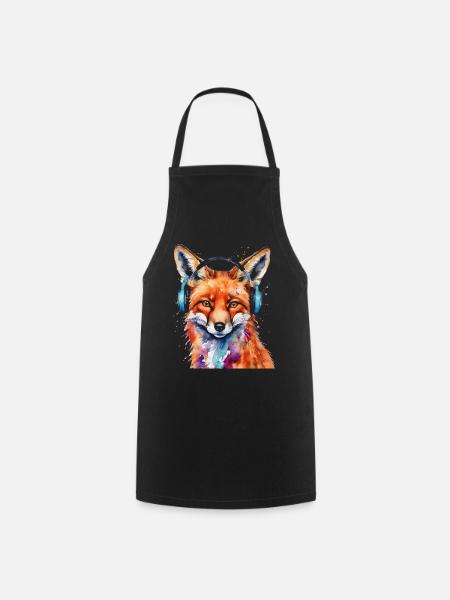 Fuchs Kopfhörer Musik Bunt Tier Design Print - Kochschürze - Schwarz
