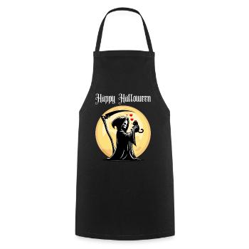Happy Halloween Grim Reaper Cat Cute Full Moon - Cooking Apron - black - Front - AI Model Male 185 dark (185cm)