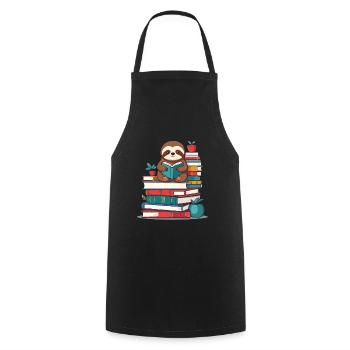 Funny Book Lover Sloth Reading Sloth - Cooking Apron - black - Front - AI Model Male 185 dark (185cm)