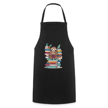Cute Bookworm Funny Book Lover Sloth - Cooking Apron - black - Front - AI Model Male 185 dark (185cm)