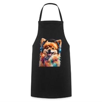 Pomeranian Pomeranian Headphones Dog Print - Cooking Apron - black - Front - AI Model Male 185 dark (185cm)