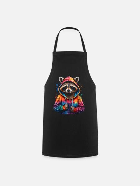 Waschbär Hoodie Bunt Lustig Tier Design Print - Forklæde - sort