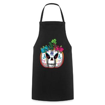 Pumpkin Mexican Floral Muertos Dead - Cooking Apron - black - Front - AI Model Male 185 dark (185cm)