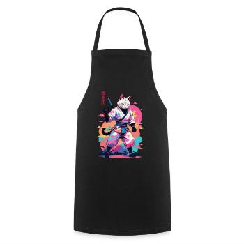 Samurai Katze Vaporwave Aesthetic Japan Kunst - Kochschürze - Schwarz - Vorne - AI Model Male 185 dark (185cm)