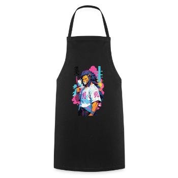 Samouraï Lion Esthétique Vaporwave Style Japon Art - Tablier de cuisine - noir - Devant - AI Model Male 185 dark (185cm)
