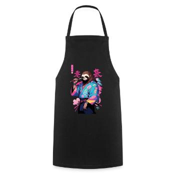 Samurai Sloth Aesthetic Vaporwave Style Art - Cooking Apron - black - Front - AI Model Male 185 dark (185cm)