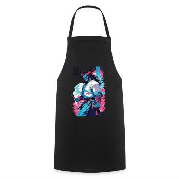 Samouraï Oni Yokai Esthétique Style Vaporwave - Tablier de cuisine - noir - Devant - AI Model Male 185 dark (185cm)