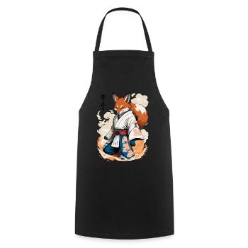 Kitsune Samouraï Renard Vintage Ukiyo-e Style - Tablier de cuisine - noir - Devant - AI Model Male 185 dark (185cm)