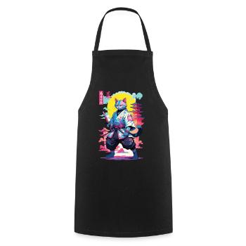 Conception esthétique Samurai Cat Vaporwave - Tablier de cuisine - noir - Devant - AI Model Male 185 dark (185cm)
