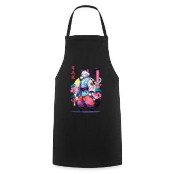 Samurai Katze Vaporwave Aesthetic - Kochschürze - Schwarz - Vorne - AI Model Male 185 dark (185cm)
