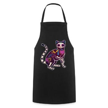 Katze Blumen Skelett Muertos Tag Des Toten Halloween - Kochschürze - Schwarz - Vorne - AI Model Male 185 dark (185cm)