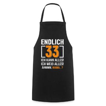 33 Anniversaire Je peux tout faire Je sais tout - Tablier de cuisine - noir - Devant - AI Model Male 185 dark (185cm)