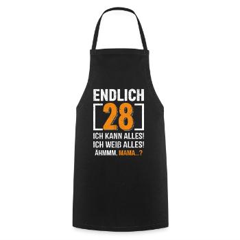 28 Anniversaire Je peux tout faire Je sais tout - Tablier de cuisine - noir - Devant - AI Model Male 185 dark (185cm)