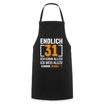 31 Anniversaire Je peux tout faire Je sais tout - Tablier de cuisine - noir - Devant - AI Model Male 185 dark (185cm)