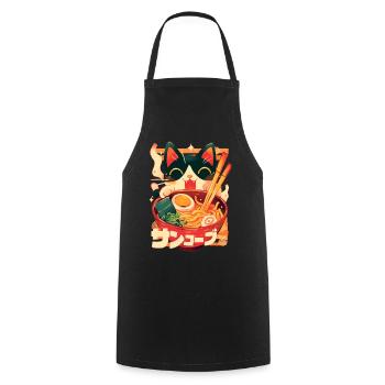 Kawaii Cute Cat Ramen Bowl Noodles Japanese Anime - Cooking Apron - black - Front - AI Model Male 185 dark (185cm)