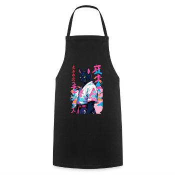 Samurai Cat Vaporwave Aesthetic Samurai Art - Cooking Apron - black - Front - AI Model Male 185 dark (185cm)