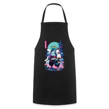 Samurai Frosch Aesthetic Vaporwave Stil - Kochschürze - Schwarz - Vorne - AI Model Male 185 dark (185cm)