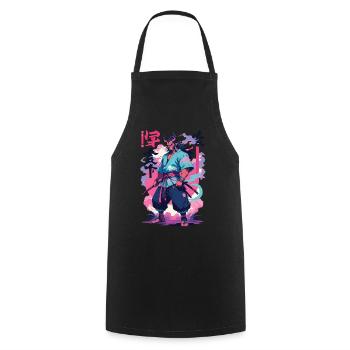 Samurai Oni Yokai Aesthetic Vaporwave Style - Cooking Apron - black - Front - AI Model Male 185 dark (185cm)