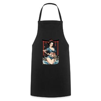 Kunoichi Ninja Geisha Samurai Artwork Japan Style - Cooking Apron - black - Front - AI Model Male 185 dark (185cm)