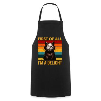 Tout d’abord, je suis un délice Angry Cat Humour - Tablier de cuisine - noir - Devant - AI Model Male 185 dark (185cm)