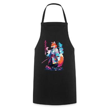 Kitsune Samurai Fuchs Aesthetic Vaporwave Stil - Kochschürze - Schwarz - Vorne - AI Model Male 185 dark (185cm)