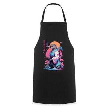 Samurai Otter Aesthetic Vaporwave Style - Cooking Apron - black - Front - AI Model Male 185 dark (185cm)