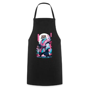 Samouraï Loutre Esthétique Vaporwave Japon Art - Tablier de cuisine - noir - Devant - AI Model Male 185 dark (185cm)