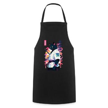 Samurai Cat Vaporwave Aesthetic Japan Art - Cooking Apron - black - Front - AI Model Male 185 dark (185cm)