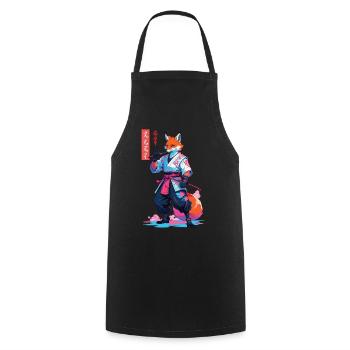 Kitsune Samurai Fox Esthétique Style Vaporwave - Tablier de cuisine - noir - Devant - AI Model Male 185 dark (185cm)
